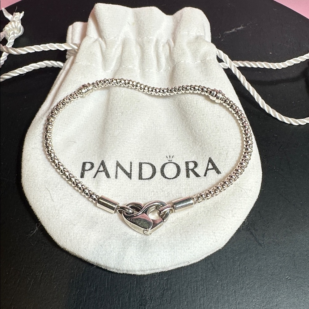 Pandora charm bracelet “moments” studded chain silver heart